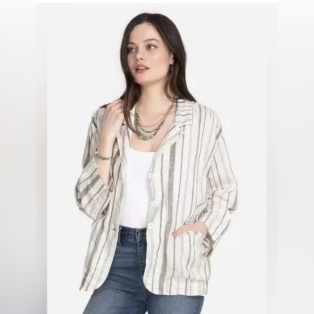 Johnny Was $275 Zona Striped 100% Linen Blazer Oversized Relaxed-Fit Jacket Sz S